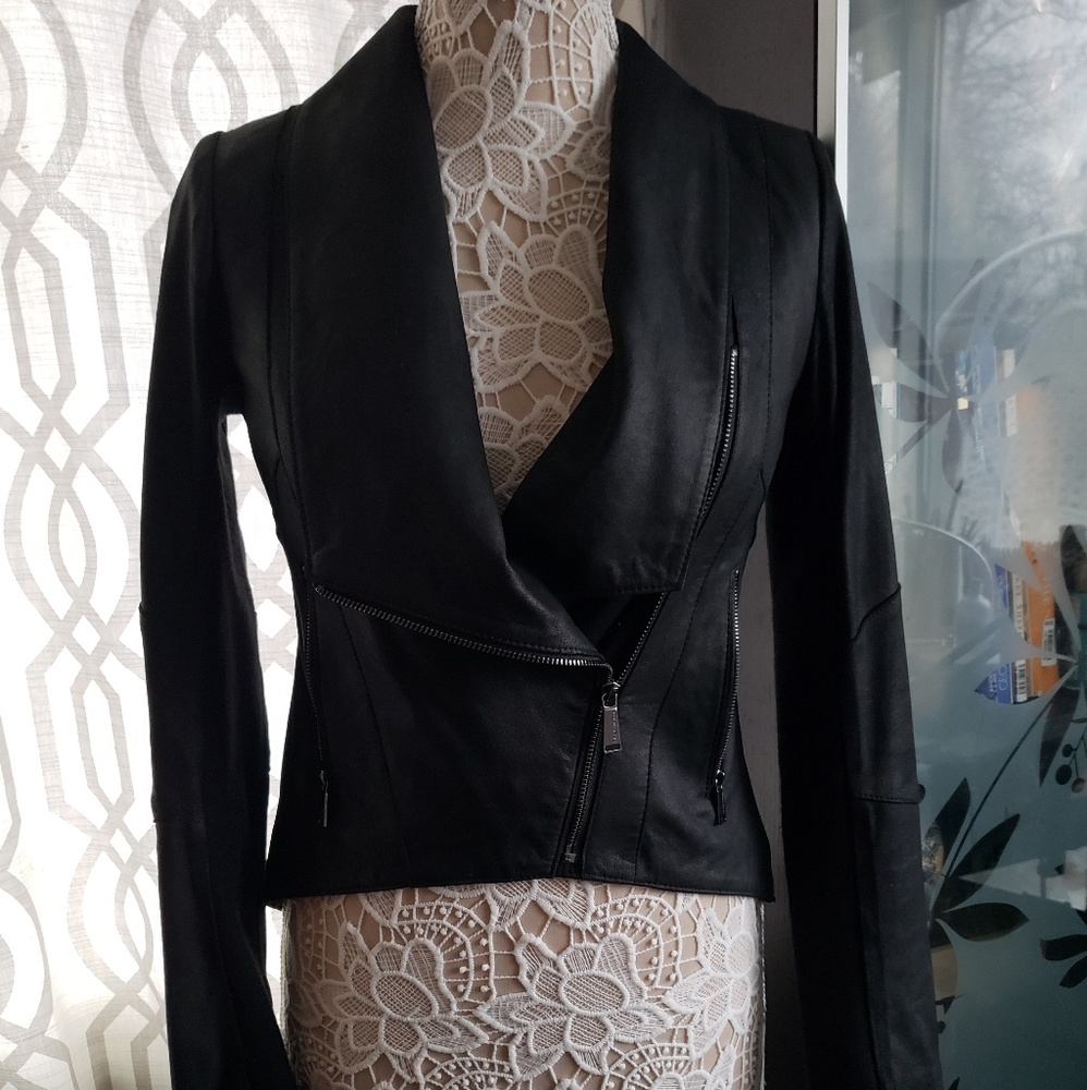 BCBGeneration Tuxedo style Hi/Low Leather Jacket!